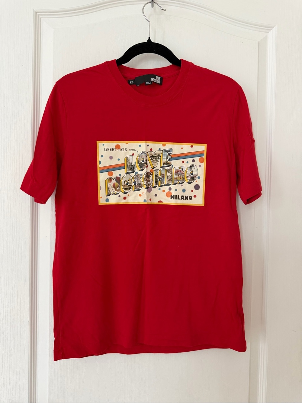Love Moschino Red Graphic Logo Tee with Milano Patch